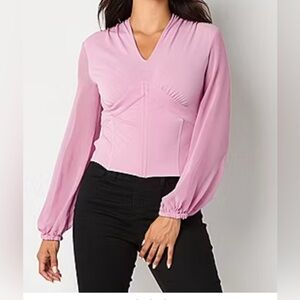 Bold Elements V Neck Long Sheer Sleeve Blouse(Pit to pit 22” Length 22.75”)